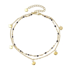 Черный 304 браслеты на ногу из двухслойной цепи из нержавеющей стали, Эмаль стиле, с позолоченными подвесками в виде сердечек, чёрные, 9-1/8 дюйм (23 см)
