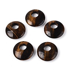 Тигровый глаз Природных тигровый глаз подвески, плоские круглые прелести, 27.5~28.5x6.5~9 мм, отверстие : 9.5~10 мм