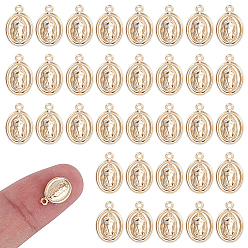 Настоящее золото 24K 50 шт. Латунные подвески, овальные и девственные амулеты, без кадмия и без свинца, реальный 24 k позолоченный, 12.5x8x1 мм, отверстие : 1.2 мм