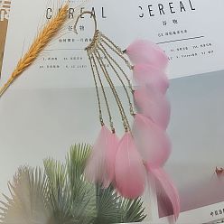 Pink Серьги-каффы из сплава в стиле бохо с перьями-кисточками, золотые, розовые, 230x35 мм