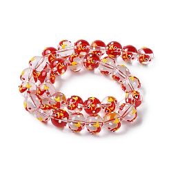 Fish Chinese Style Transparent Glass Enamel Beads Strands, Hand Drawn Beads, Round with Pattern, Fish, 12~13x11.5mm, Hole: 1.6mm, about 30pcs/strand, 13.58 inch(34.5cm)