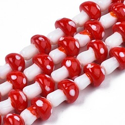 Красный Гриб ручной Lampwork бисер пряди, красные, 12.5~14x10~11 мм, отверстие : 1.2~1.5 мм, около 24~25 шт / нитка, 12.20 дюйм ~ 12.99 дюйм (31 см ~ 33 см)