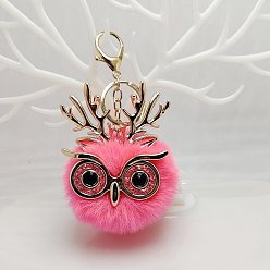 Ярко-Розовый Брелок из шерсти, со сплавочной фурнитурой, помпоновый шар с совой, ярко-розовый, 8 см