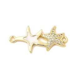 Настоящее золото 18K Подвески-шармы в виде морской звезды из прозрачного кубического циркония с микропаве из латуни Ocean Brass, с эмалью, долговечный, без кадмия и без свинца, стойки покрытие, белые, реальный 18 k позолоченный, 14x28.5x3 мм, отверстие : 1.5~1.6 мм