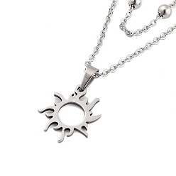 Sun Stainless Steel Pendants Necklaces, Cable Chain Necklaces, Sun, 16.97 inch(43.1cm) Pendant: 16.5x14mm