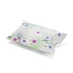 White Paper Pillow Gift Boxes, Packaging Boxes, Party Favor Sweet Candy Box, Flower Pattern, White, 9.9x5.5x0.1cm, Finished Product: 8x5.5x2cm