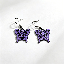 Butterfly Gothic Alloy Purple Enamel Dangle Earrings, Black, Butterfly, 30mm