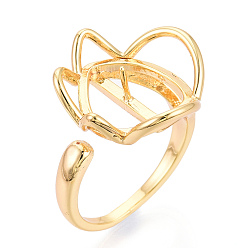 Настоящее золото 18K Латунные колышки для чашек с цветком, регулируемые настройки колец для полупросверленных бусин, без кадмия, без никеля и без свинца, реальный 18 k позолоченный, 22.5x19.5 мм, внутренний диаметр: 18 мм, штифты : 0.8~0.9 мм