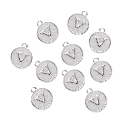 Letter V Сеттинги для кулона(кабошонов), сплав, для эмали, без кадмия и без свинца, плоские круглые с буквы, платина, letter.v, 14x12x2 мм, отверстие : 1.5 мм
