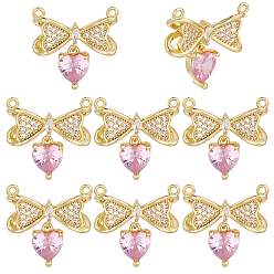 Настоящее золото 18K 8 шт. латунные подвески-соединители с микропаве из кубического циркония, бантом и сердца, реальный 18 k позолоченный, 20x20x6 мм, отверстие : 1.2 мм
