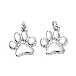 Platinum Brass Pendants, Paw Print Charms, Cadmium Free & Lead Free, Rack Plating, Long-Lasting Plated, Platinum, 18.5x16.5x1.5mm, Hole: 3.5mm