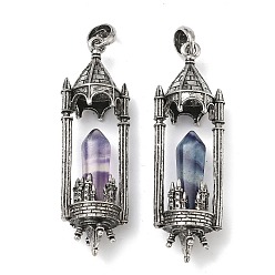 Флюорит Крупные подвески из натурального флюорита с огранкой в форме остроконечной пули., Подсвечник в виде замка с металлическими вставками, античное серебро, 67x21.5x15 мм, отверстие : 7.5x6.5 мм