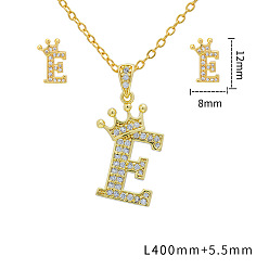 Letter E Наборы подвесок и сережек-гвоздиков из латуни с микропаве из прозрачных кубических цирконий., золотые, письмо с короной, Письмо E, 12x8 мм и 400 мм