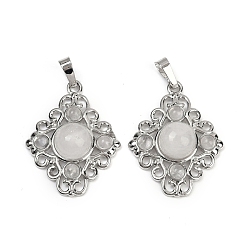 Хрусталь Природного кварца хрустальных подвесок, подвески из горного хрусталя в форме ромба с латунной фурнитурой, стойки покрытие, платина, 35.5x27x7.5 мм, отверстие : 8.5x4.5 мм