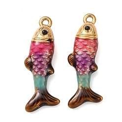 Темно-Розовый 304 подвески из нержавеющей стали, с эмалью, рыбы прелести, реальный 18 k позолоченный, ионное покрытие (ip), темно-розовыми, 26x10x6.5 мм, отверстие : 1.4 мм