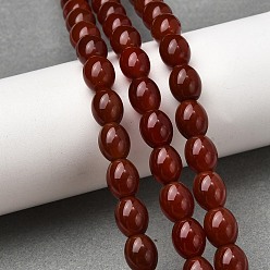 Красный Агат Природного сердолика нитей бисера, окрашенная и подогревом, овальные, 9x8 мм, отверстие : 1.2 мм, около 44 шт / нитка, 15.79~15.91'' (40.1~40.4 см)