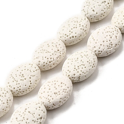 (404) Непрозрачное AB Кислое яблоко Нити бусин из окрашенной натуральной лавы, овальные, цветочный белый, 14x10x6 мм, отверстие : 1.2 мм, около 29 шт / нитка, 15.87'' (40.3 см)