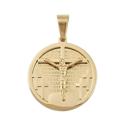 Настоящее золото 18K Тема Иисуса 304 подвески из нержавеющей стали, плоско-круглые, вакуумное покрытие pvd, реальный 18 k позолоченный, 31x28x4.5 мм, отверстие : 5x8 мм