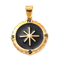 Золотой 304 нержавеющей стальной эмали подвески, ионное покрытие (ip), прелести компаса, золотые, 29x26x3.5 мм, отверстие : 7x4 мм