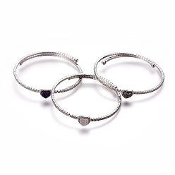 Mixed Color (Jewelry Parties Factory Sale)Natural Agate Stretch Bangles, with Cubic Zirconia and Brass Findings, Heart, Mixed Color, 2 inch(5.2cm)