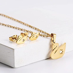 Утка 201 комплект из ожерелья с подвеской из нержавеющей стали и сережек-гвоздиков, золотые, утка, 450 мм