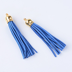 Королевский синий Искусственные замши кисточкой подвесные украшения, с концами пластмассового шнура ccb, золотые, королевский синий, 84~89x11.5~12 мм, отверстие : 2.5 мм