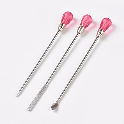 Cerise Epoxy UV Glue Tool, Stirring Tool, Dig Powder Spoon, Poke Needle, For UV Resin, Epoxy Resin Jewelry Making, with Teardrop Glass Head, Cerise, 94.5~106x9~9.5mm, 3pcs/set