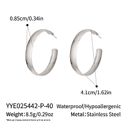 Stainless Steel Color 304 Stainless Steel C-shaped Stud Earrings, Half Hoop Earrings, Stainless Steel Color, 41x8.5mm