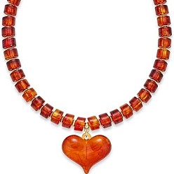 Оранжевый Ожерелья из бусин-рондель с подвеской в форме сердца из смолы и пластика с цепочками на концах из сплава, золотые, оранжевые, 18.03 дюйм (45.8 см)