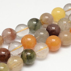 Rutilated Кварц Природные Rutilated пряди кварц бусинка, круглые, 12 мм, отверстие : 0.8~1 мм, около 34 шт / нитка, 15.7 дюйм (400 мм)