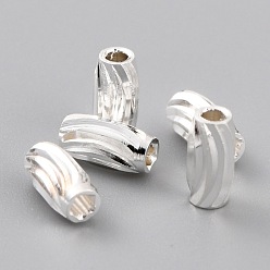 Посеребрённый Латунная гофрированная бисера, долговечный, колонка, 925 серебро покрытием, 6x3 мм, отверстие : 1.4 мм