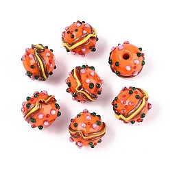 Коралловый Ручной работы Lampwork неровный бисер, гамбургер, коралл, 13~14x14~15 мм, отверстие : 1.2~1.6 мм