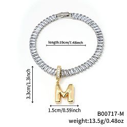 Letter M Модные латунные браслеты с подвесками, кубический цирконий теннисные браслеты для женщин, буквы, Буква М, 7-1/2 дюйм (19 см)