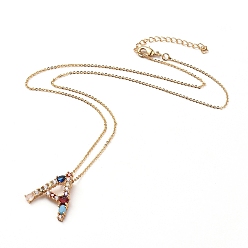 Letter A Letter Brass Initial Pendants Necklaces, with Rhinestone, Cubic Zirconia, Cable Chain and Lobster Claw Clasps, with Cardboard Packing Box, Letter.A, 16.1 inch~16.9 inch(41~43cm), Pendant: 19~20x13~19.5x3mm