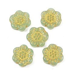 Темный Морско-зеленый Краска для выпечки и стеклянные бусины, инкрустированные золотым металлом, цветок, темно-зеленый, 17x18.5x5.5 мм, отверстие : 1.2 мм