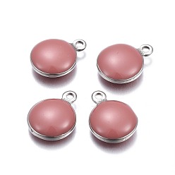 Светло-Коралловый 304 прелести нержавеющей стали, с эмалью, эмалированные блестки, плоско-круглые, цвет нержавеющей стали, свет коралловый, 8.5x6x3 мм, отверстие : 1 мм