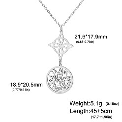 Нержавеющая Сталь Цвет Ведьмин узел 304 полые подвески из нержавеющей стали для женщин, цвет нержавеющей стали, 17.72 дюйм (45 см), кулон: 21.6x17.9 мм & 18.9x20.1 мм