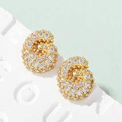 Letter G Латунные микро проложить серьги стержня кубического циркония, стойки покрытие, долговечный, реальный 18 k позолоченный, Буква G, 13x10.5 мм