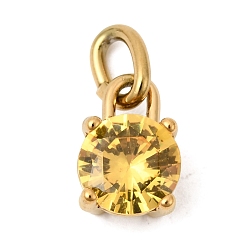 Желтый Тема "камень дня рождения" ноябрь 304 подвески из нержавеющей стали, круглые, с k 9 стеклом, ионное покрытие (ip), полировка, с целью перехода в кольце, граненые, золотые, желтые, 10.5x7x6 мм, отверстие : 2.2x4.4 мм