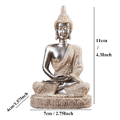 Серебро Статуя Будды из смолы, украшение для дзен-домашнего офиса по фэн-шуй, серебряные, 70x40x110 мм