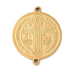 Золотой Ионное покрытие (IP) 304 подвески-коннекторы для медалей в виде креста Святого Бенедикта из нержавеющей стали, плоские круглые ссылки, золотые, 24x20x1.5 мм, отверстие : 1.5 мм