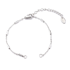 Stainless Steel Color Handmade 304 Stainless Steel Bracelet Making, with Oval Charms Extender and Lobster Claw Clasps, Tube, Stainless Steel Color, 6-1/4 inch(16cm), Hole: 3mm