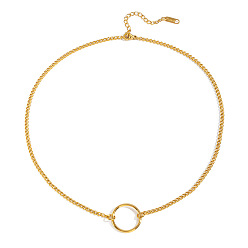 Golden 304 Stainless Steel Ring Pendant Twisted Chain Necklaces for Women, Golden, 16.73 inch(42.5cm)
