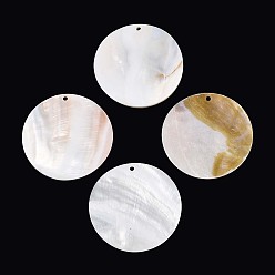 Морская Ракушка Естественных пресноводных оболочки большие кулоны, Дисковые подвески, цвет морской раковины, 54.2~55x2~5 мм, отверстие : 2~2.5 мм