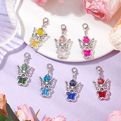 (52) Непрозрачная лаванда 7шт 7 цвета ангел стеклянные подвесные украшения, Застежки-когти из сплава омара, подвески для украшений сумок, разноцветные, 39 мм, 1 шт / цвет