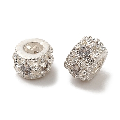 Серебро Латунные микро проложить кубического циркония бусы, долговечный, без кадмия и без свинца, плоско-круглые, серебряные, 5x3 мм, отверстие : 1.8 мм