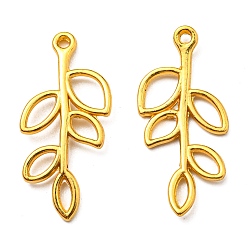 Золотой Сплавочные подвески тибетского стиля, без кадмия, без никеля и без свинца, лист, золотые, 33x16x2.5 мм, Отверстие : 2 мм , около 611 шт / 1000 г