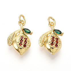 Настоящее золото 18K Латунные микро проложить кубического циркония подвески, без кадмия, без никеля и без свинца, растительный, с целью перехода в кольце, реальный 18 k позолоченный, 18x12x4~5 мм, отверстие : 3 мм