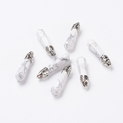 Говлит Натуральные ослитовые подвески, с фурнитурой сплавочной платины тон, пуля, 33~40x8~9x8~9 мм, отверстие : 3x4 мм