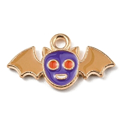 Bat Подвески из эмали и сплава, Хэллоуин тема, золотой свет, летучая мышь, 11x20x1.5 мм, отверстие : 1.6 мм